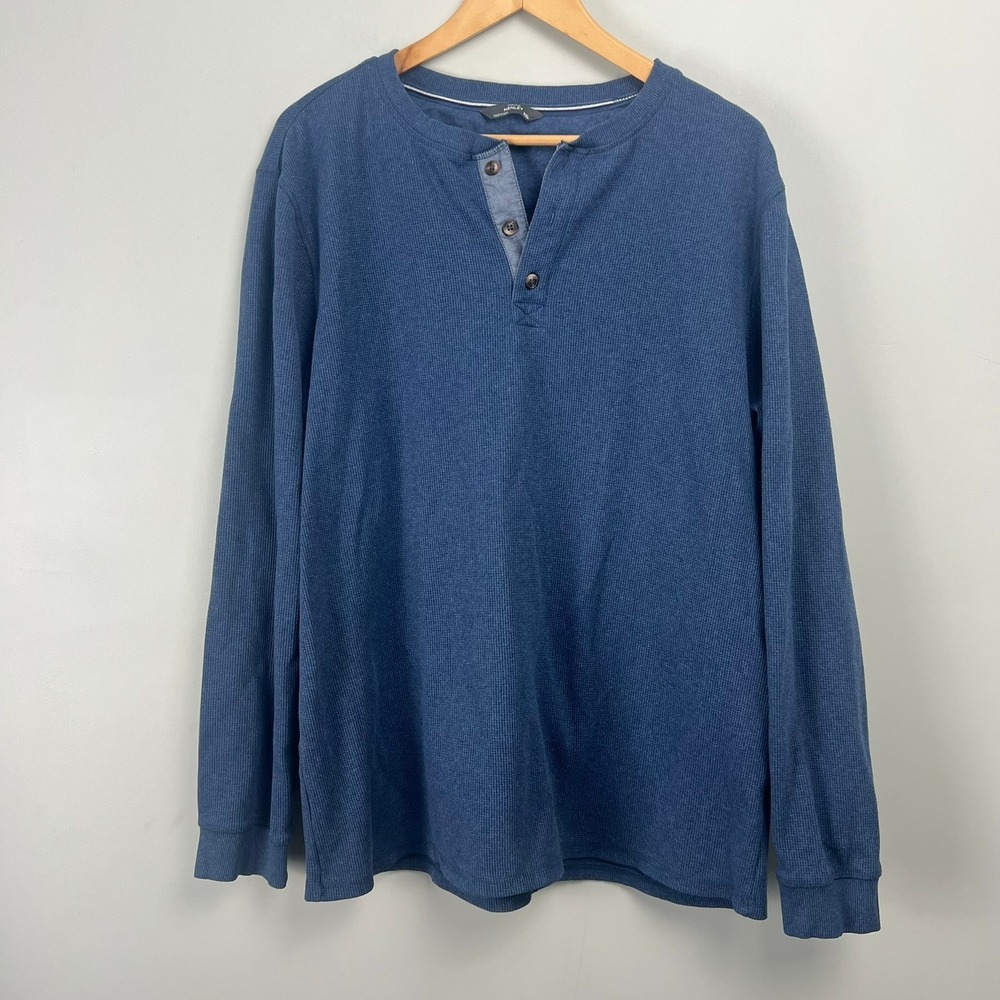 Member's Mark Men's Thermal Henley Shirt Long Sleeve Blue XXL Grunge Y2k Casual